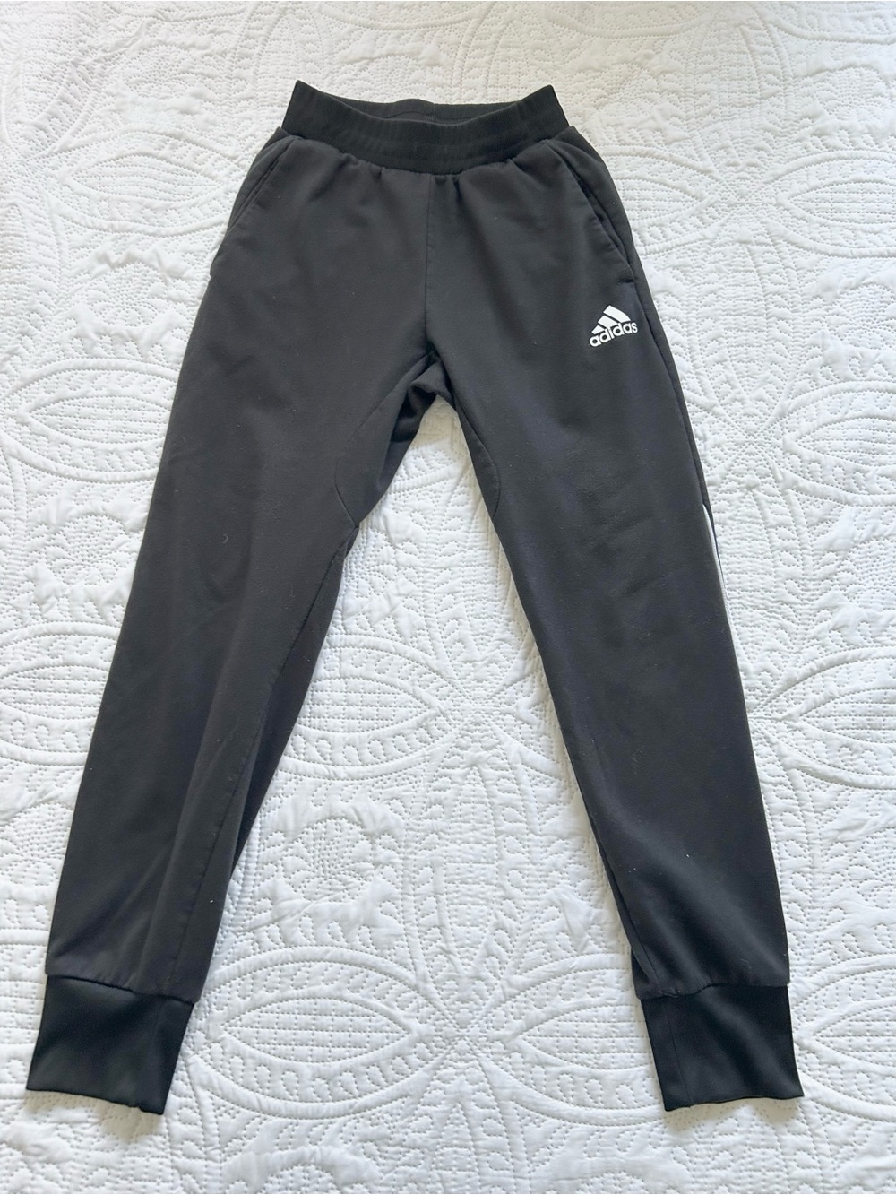 adidas Kids Black Joggers Slim Fit Athletic Sweatpants Size S